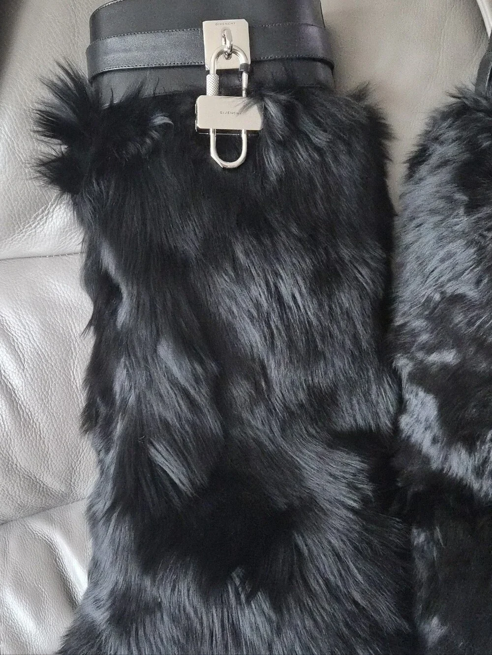 Givenchy Black Fur Platform Boots with Silver Hardware